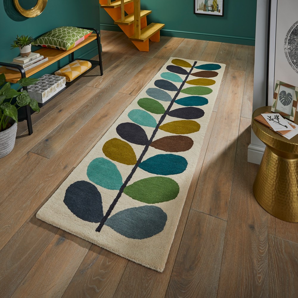 Multi Stem Green Runner Rugs 59507 Kingfisher by Orla Kiely